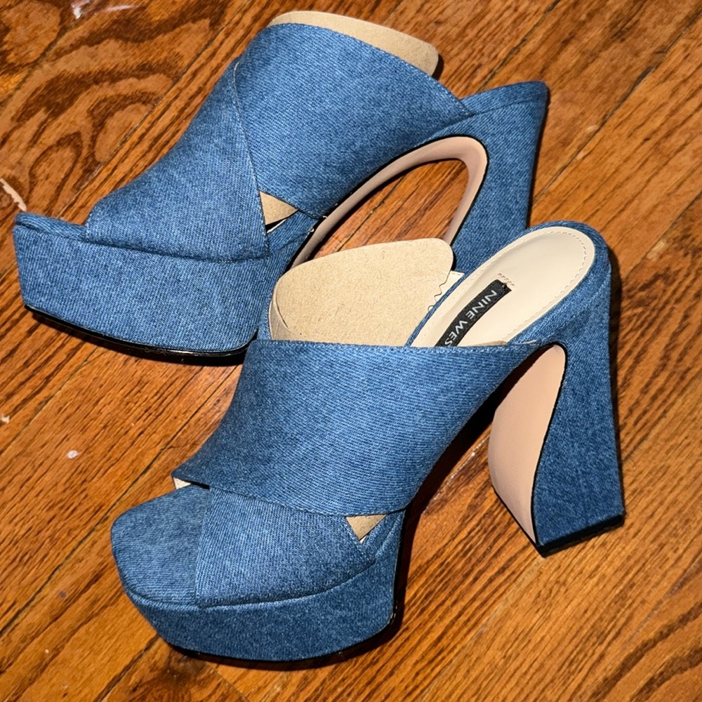 Nine West platform denim mules